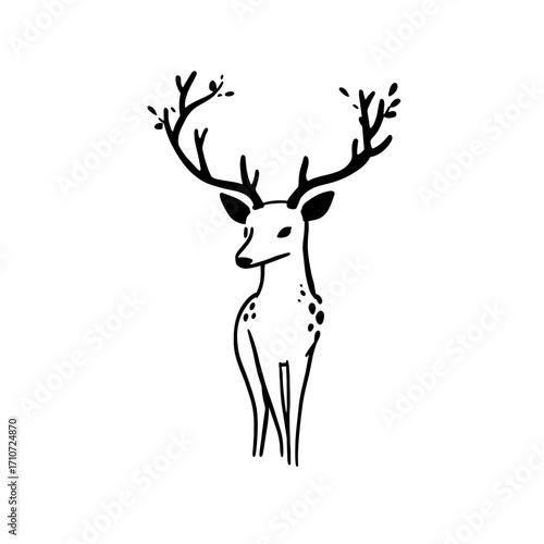 Fallow deer. Fallow deer simple black and white line art vector logo