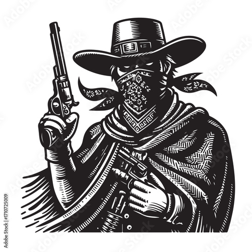 Gangster with gun illustration, vintage mafia man in hat, retro crime vector artwork