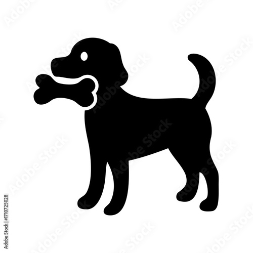 A charming black dog with a bone, a delightful monochrome illustration