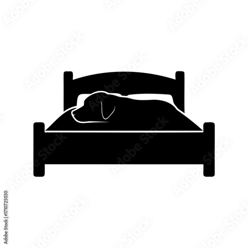 Sleeping Dog in a Bed Black and White Silhouette Illustration Design