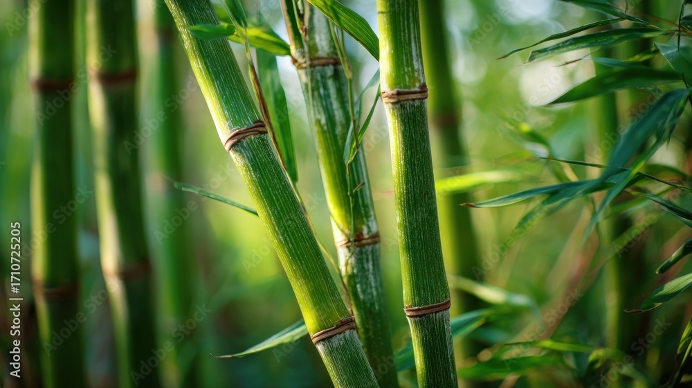 Fototapeta premium Closeup bamboo stalks and leaves