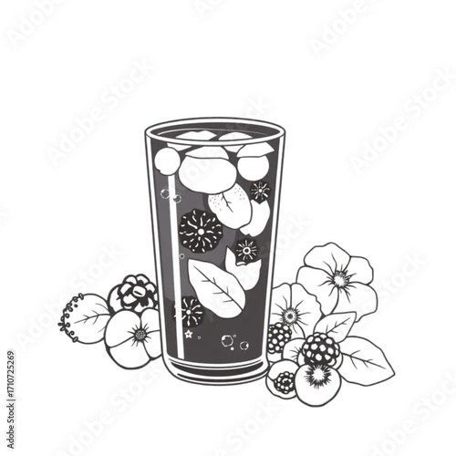 Cold hibiscus tea with fresh berries and ice