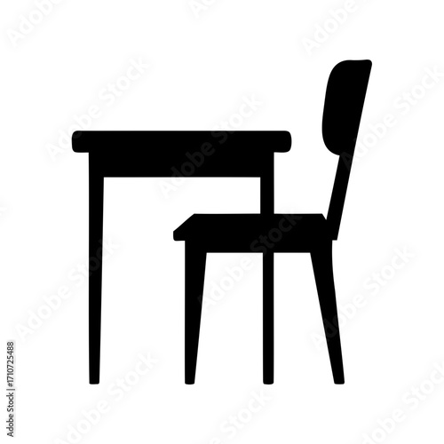 Simple black silhouette of a study desk and chair furniture set