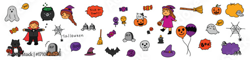 Set of Hand drawn halloween element for decoration cover, banner, card, social media, event, poster or print. Vector filled outline style illustration design.