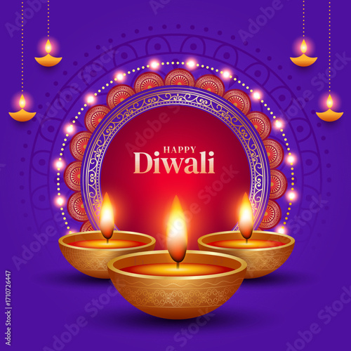 Happy Diwali indian fetival of lights celebration Indian Traditional card background. Diwali celebration vector illustration design