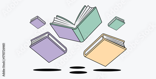 Colorful Books Floating in the Air Symbolic of Knowledge and Education