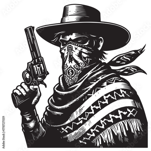 Gangster with gun illustration, vintage mafia man in hat, retro crime vector artwork