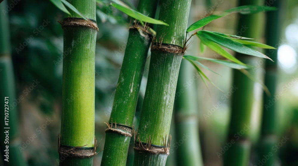 Obraz premium Closeup vibrant green bamboo stalks
