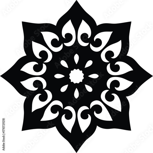 Vintage seamless floral pattern vector with black and white mandala ornaments