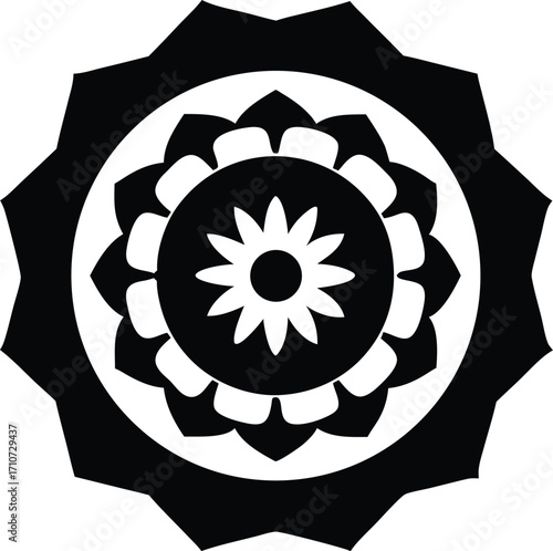 Abstract mandala flower ornament vector with a black and white floral pattern design