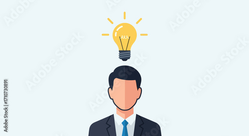 Bright Idea Businessman with Light Bulb Brainstorming Creative Solutions