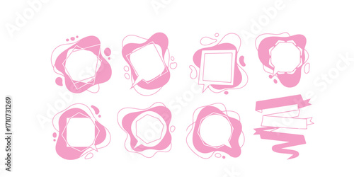 A set of eight abstract frames and organic shapes in various pink hues, perfect for design elements.