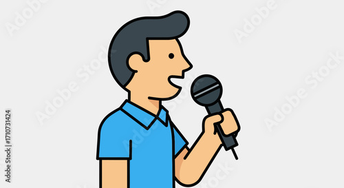 Cartoon Man Speaking into Microphone Illustration