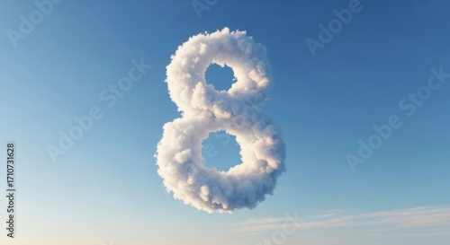 Fluffy Cloud Number Eight Floating in the Blue Sky