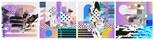 Geometric Abstract Collage with Neon Gradients and Multicolored Shapes. Modern Vector Design for Creative Projects.