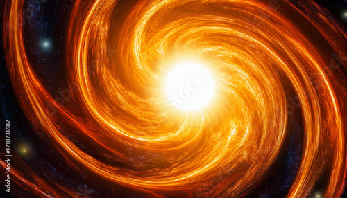 Vivid Cosmic Scene With Fiery Suns And Swirling Vortex Patterns In Deep Space Emitting Intense Orange And Yellow Glows