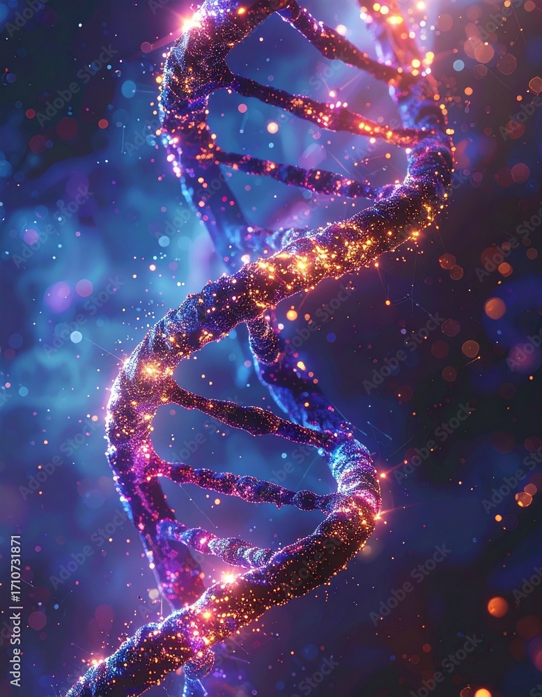 Obraz premium DNA-Strang mit Partikeln