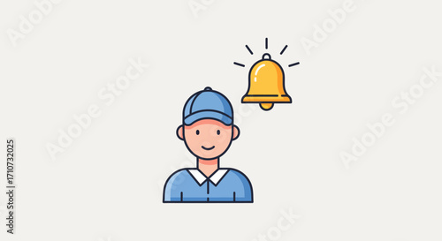 Illustration of a friendly service worker receiving a digital notification or alert, symbolizing communication, customer updates, and timely information delivery in modern service industries
