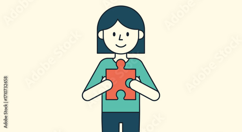 A person holding a puzzle piece to their chest, a concept of finding a solution, self-discovery, and personal completeness