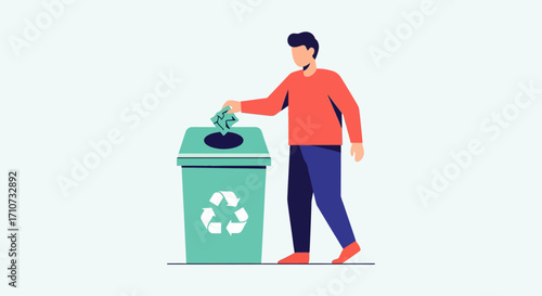 Person Putting Trash into Recycle Bin Illustration for Environmental Awareness