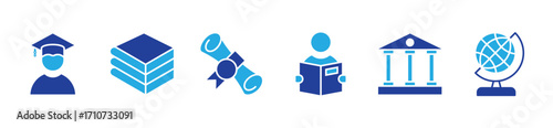 Educational icons representing learning, achievement, and knowledge across various academic subjects and activities