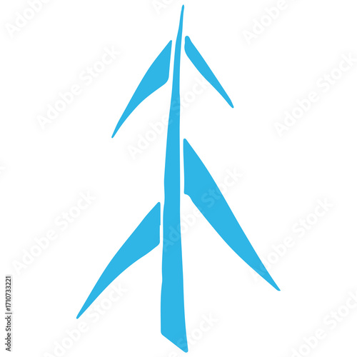 Digital art in the style of minimalist design: a stylized, light blue fir tree symbol on a plain white background, evoking simplicity and nature.
