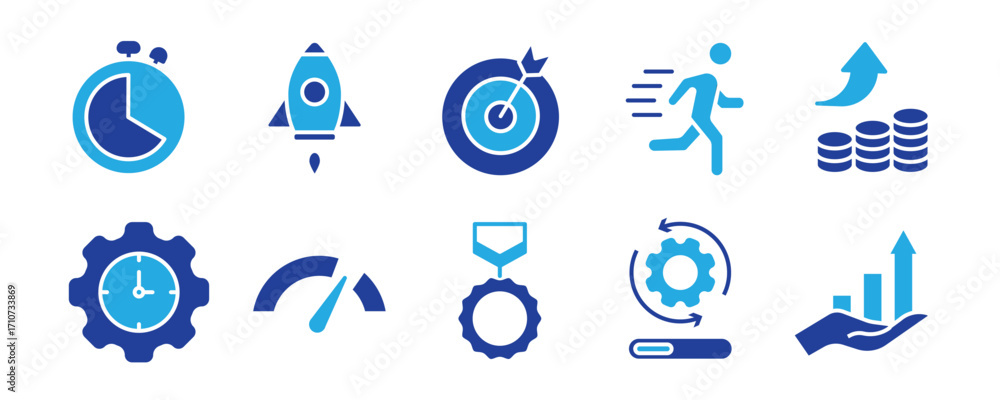 Fototapeta premium Progress line icon set. Growth, efficiency, moving forward, success, development, increasing the level of organization, productivity and more. Outline vector icon. eps 10