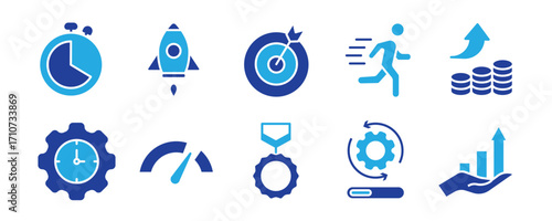 Progress line icon set. Growth, efficiency, moving forward, success, development, increasing the level of organization, productivity and more. Outline vector icon. eps 10