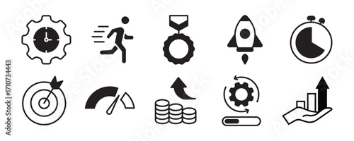 Progress line icon set. Growth, efficiency, moving forward, success, development, increasing the level of organization, productivity and more. Outline vector icon. eps 10