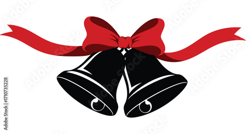 Festive christmas bells tied with a bright red ribbon illustration
