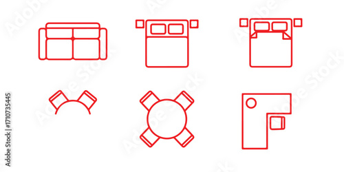 Top down view furniture icons for floor plan design