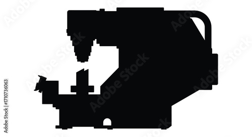 A sleek black silhouette of an industrial robotic arm shown in profile