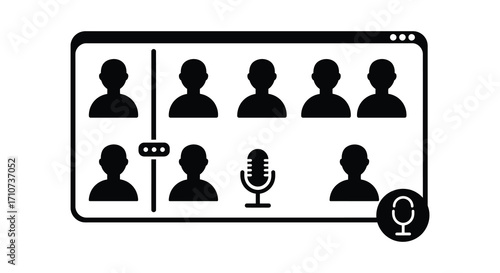 Virtual meeting with multiple participants microphone and communication icons displayed