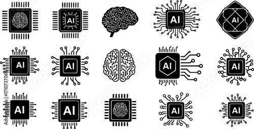 Artificial intelligence AI processor chip vector icon symbol. AI system icon illustration vector