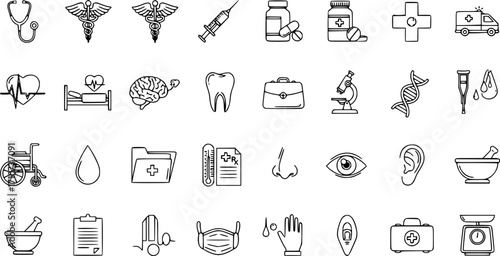 Medical icon set. Medical and Pharmaceutical icon set. Healthcare icon set. Hospital and medical care icon set