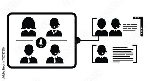 Visual representation of a virtual meeting with multiple participants connected
