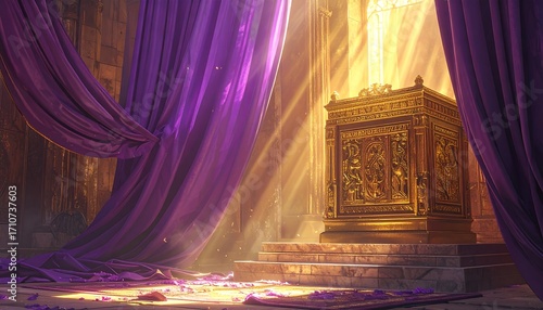 Golden altar in a dimly lit church
