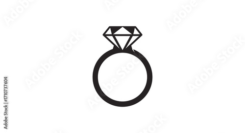 Simple black and white illustration of a diamond engagement ring icon