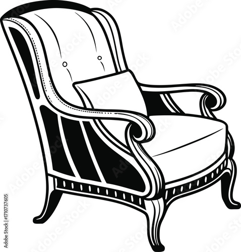 Minimalist Vintage Armchair Black Silhouette Vector Illustration
