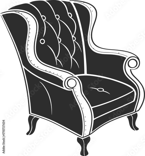 Minimalist Vintage Armchair Black Silhouette Vector Illustration