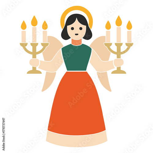 Christmas Angel with Candles Vector Illustration