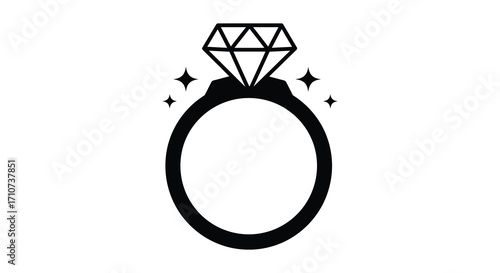 Simple black and white illustration of a diamond engagement ring design