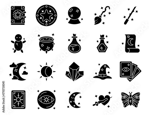 witchcraft collection. witchcraft vector icons. isolated on white background. witchcraft in glyph style. vectors