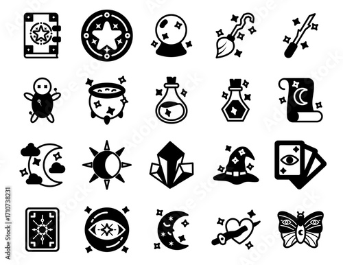 witchcraft collection. witchcraft vector icons. isolated on white background. witchcraft in solid black style. vectors	