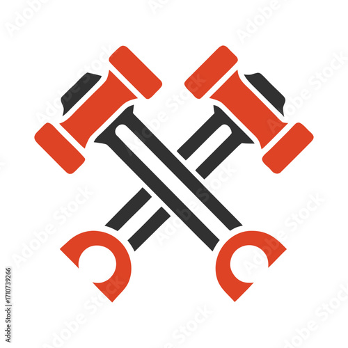 Crossed red and black wrenches on white background tool repair