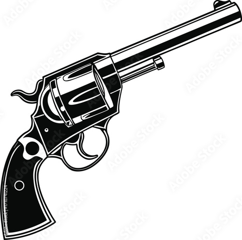 Minimalist Revolver Silhouette Vector Solid Gun Illustration
