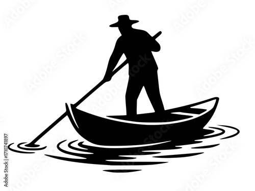 Man Paddling in a Rowboat, Rowboat SVG, Man SVG, River SVG, Lake SVG