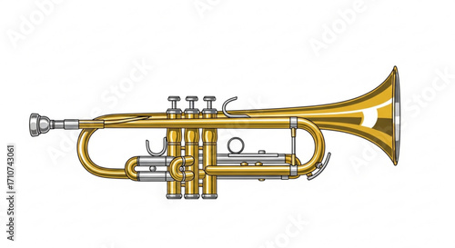 Illustration of a brass trumpet instrument for music education and orchestral performance with valves and bell