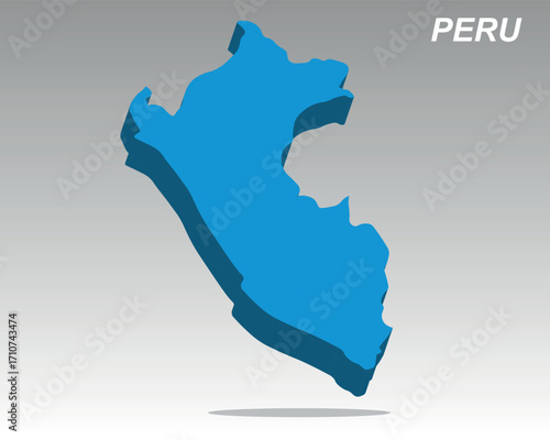 A clean 3D vector map of Peru with a modern design. Excellent for professional presentations, data visualization, and infographics