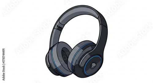 Illustration of wireless bluetooth headphones over ear headphones audio headphones noise cancelling headphones music